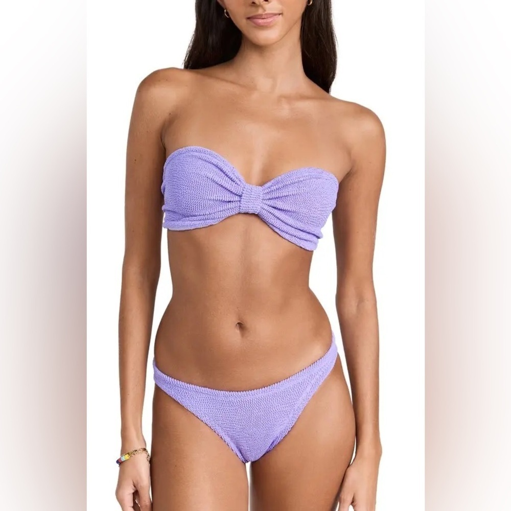 New Hunza G Bikini Set Lilac Purple Jean Bandeau Strapless Crinkle One Size